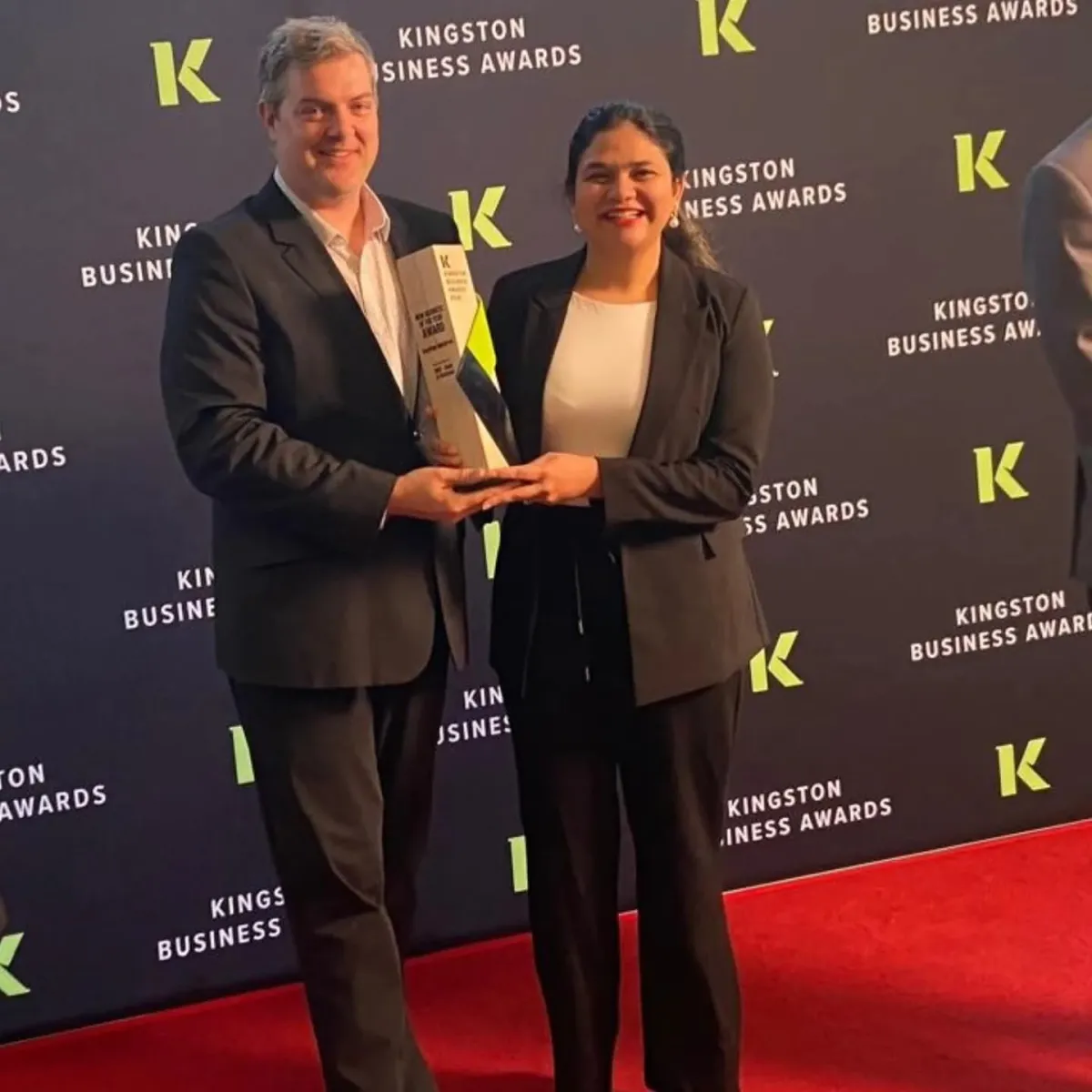 DoorStep Dental founders receiving the New Business of the Year Award at the Kingston Business Awards on May 21, 2026